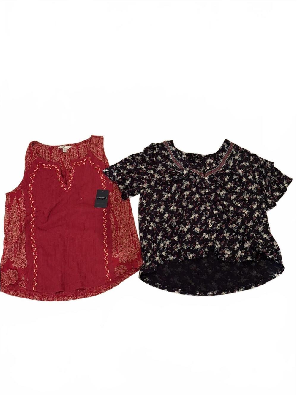 Women's 2 Lucky Brand shirts blue floral preloved /red red floral sz S  #741 NEW